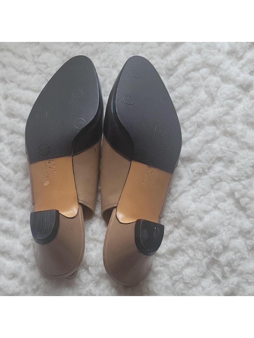 Salvatore Ferragamo Beige Brown Leather Pointed Toe Slingback Heels US 7 ITALY - Picture 4 of 9